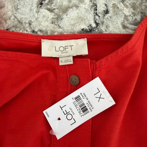New Loft Red Flounce Dress Red Button Down Sleeveless Ruffle Cotton XL NWT - Picture 11 of 13